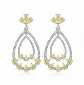 AGOR 925 Sterling Silver Yellow Teardrop Chandelier Earrings High Polish Rhodium Women's Jewellery