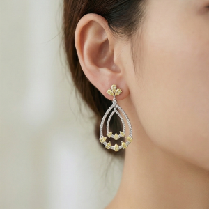 AGOR 925 Sterling Silver Yellow Teardrop Chandelier Earrings High Polish Rhodium Women's Jewellery