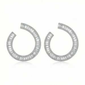 AGOR 925 Sterling Silver Statement Open Hoop Earrings High Polish Rhodium Finish Party Jewellery