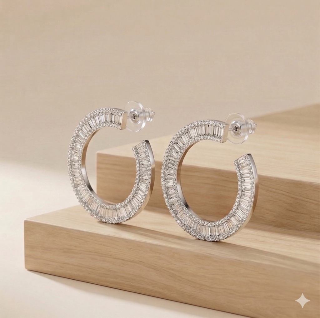 AGOR 925 Sterling Silver Statement Open Hoop Earrings High Polish Rhodium Finish Party Jewellery