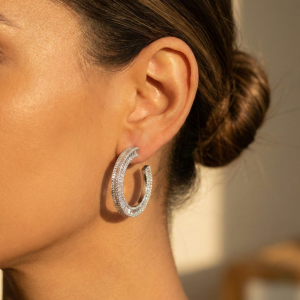 AGOR 925 Sterling Silver Statement Open Hoop Earrings High Polish Rhodium Finish Party Jewellery