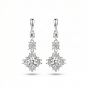 AGOR 925 Sterling Silver Vintage Starburst Dangle Earrings High Polish Rhodium Finish Bridal Party Jewellery for Women