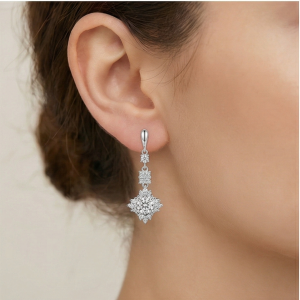 AGOR 925 Sterling Silver Vintage Starburst Dangle Earrings High Polish Rhodium Finish Bridal Party Jewellery for Women