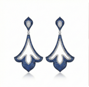 AGOR 925 Sterling Silver Blue Filigree Chandelier Earrings High Polish Rhodium Finish Statement Jewellery for Women