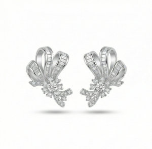 AGOR 925 Sterling Silver Elegant Bow Motif Stud Earrings High Polish Rhodium Finish Classic Jewellery for Women