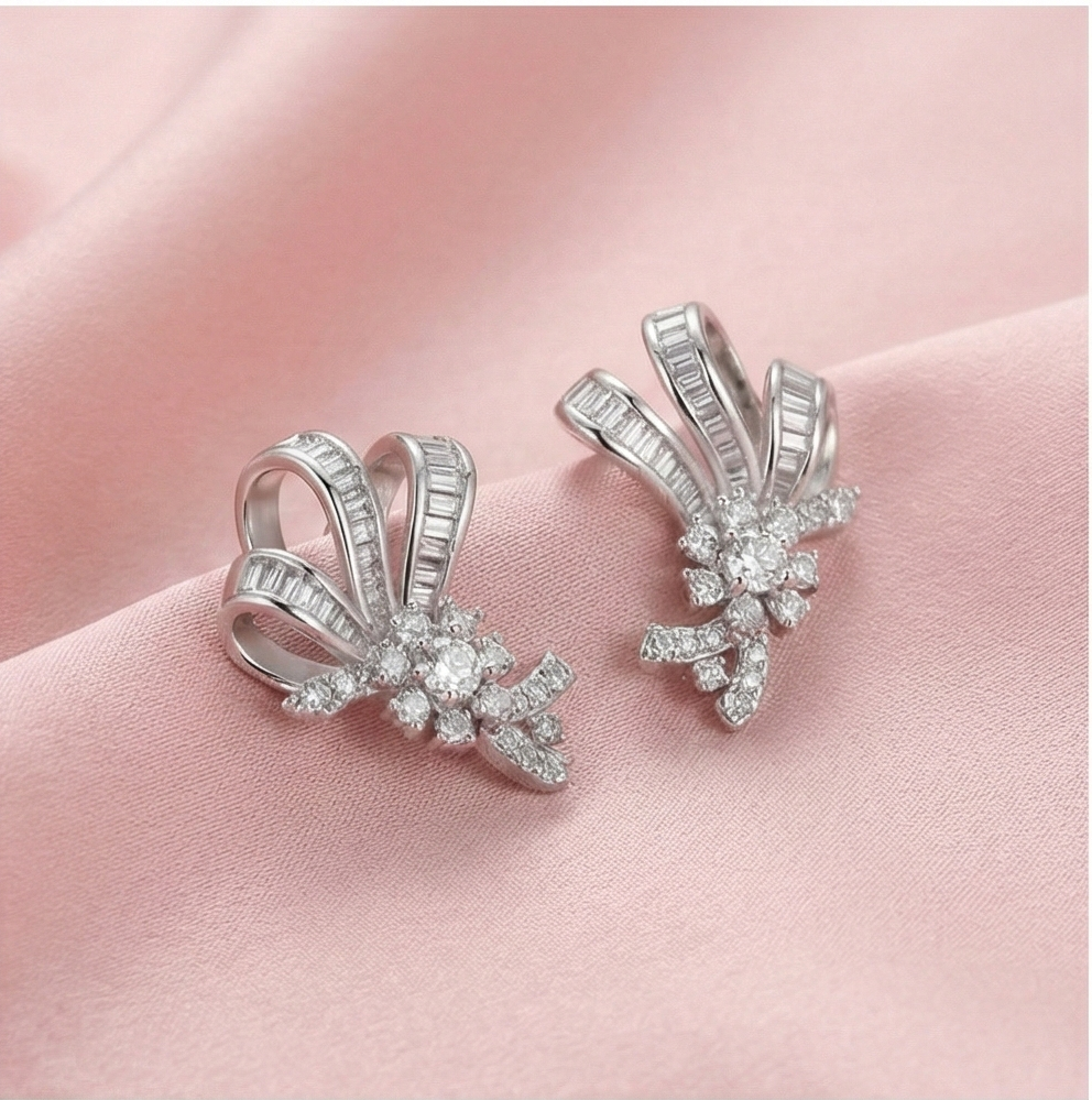 925 Sterling Silver Elegant Bow Motif Stud Earrings High Polish Rhodium Finish Classic Jewellery for Women