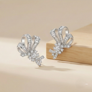 925 Sterling Silver Elegant Bow Motif Stud Earrings High Polish Rhodium Finish Classic Jewellery for Women