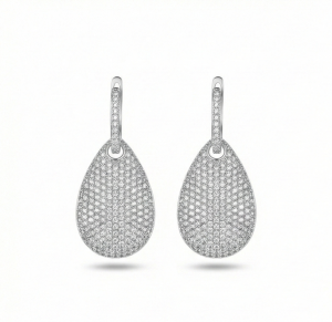 AGOR 925 Sterling Silver Pave Teardrop Dangle Earrings High Polish Rhodium Finish Glamorous Jewellery for Women