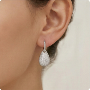 AGOR 925 Sterling Silver Pave Teardrop Dangle Earrings High Polish Rhodium Finish Glamorous Jewellery for Women