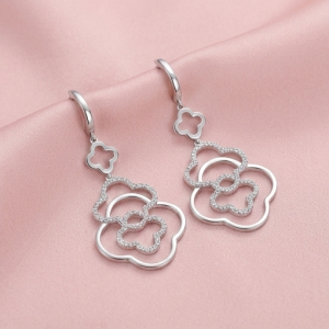 AGOR 925 Sterling Silver Interlocking Quatrefoil Drop Earrings High Polish Rhodium Finish Minimalist Jewellery for Women