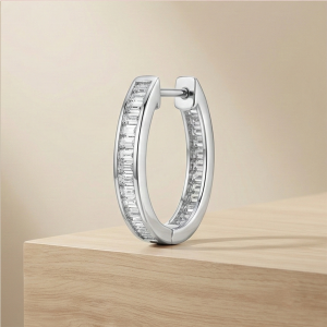 AGOR 925 Sterling Silver Baguette Oval Hoop Earrings High Polish Rhodium Finish Minimalist Jewellery