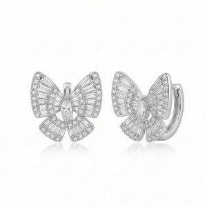 AGOR 925 Sterling Silver Butterfly Hoop Earrings for Women High Polish Rhodium Finish Jewellery