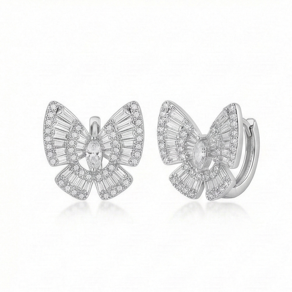 925 Sterling Silver Butterfly Hoop Earrings for Women High Polish Rhodium Finish Jewellery