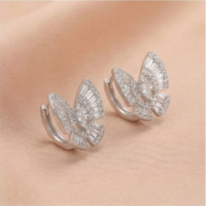 AGOR 925 Sterling Silver Butterfly Hoop Earrings for Women High Polish Rhodium Finish Jewellery