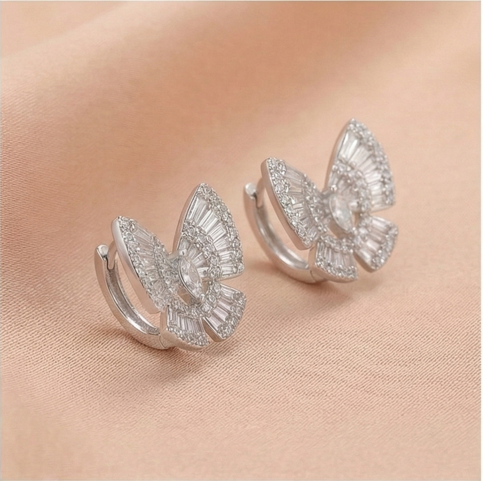 925 Sterling Silver Butterfly Hoop Earrings for Women High Polish Rhodium Finish Jewellery