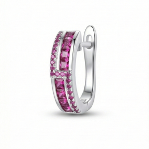 AGOR 925 Sterling Silver Pink Huggie Hoop Earrings High Polish Rhodium Finish Fine Jewellery