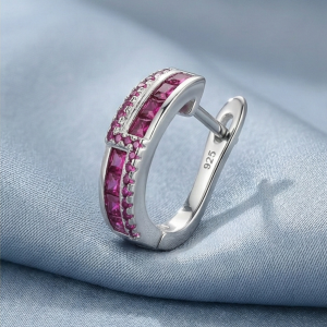 AGOR 925 Sterling Silver Pink Huggie Hoop Earrings High Polish Rhodium Finish Fine Jewellery