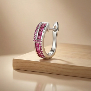 AGOR 925 Sterling Silver Pink Huggie Hoop Earrings High Polish Rhodium Finish Fine Jewellery