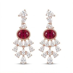 AGOR Crimson Chandelier Drop Earrings in 925 Sterling Silver with Rose Gold Finish - Exquisite Women's Jewellery