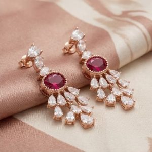 AGOR Crimson Chandelier Drop Earrings in 925 Sterling Silver with Rose Gold Finish - Exquisite Women's Jewellery