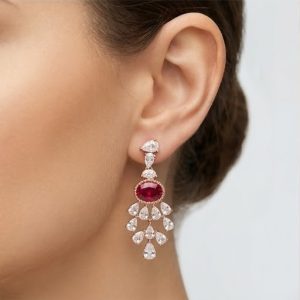 AGOR Crimson Chandelier Drop Earrings in 925 Sterling Silver with Rose Gold Finish - Exquisite Women's Jewellery