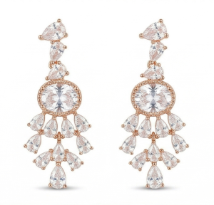 AGOR Radiant Chandelier Teardrop Earrings in 925 Sterling Silver with Rose Gold Finish - Bridal Women's Jewellery