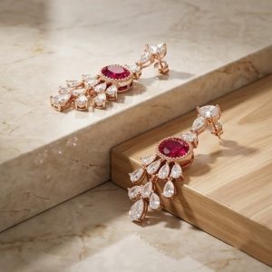 AGOR Crimson Chandelier Drop Earrings in 925 Sterling Silver with Rose Gold Finish - Exquisite Women's Jewellery