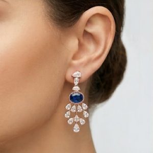 AGOR Sapphire Blue Chandelier Drop Earrings in 925 Sterling Silver with Rose Gold Finish - Sophisticated Women's Jewellery