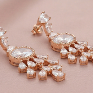 Radiant Chandelier Teardrop Earrings in 925 Sterling Silver with Rose Gold Finish - Bridal Women's Jewellery