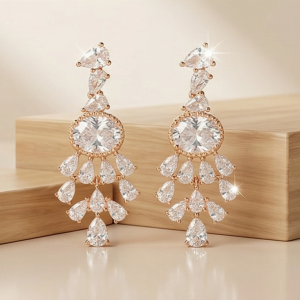 Radiant Chandelier Teardrop Earrings in 925 Sterling Silver with Rose Gold Finish - Bridal Women's Jewellery