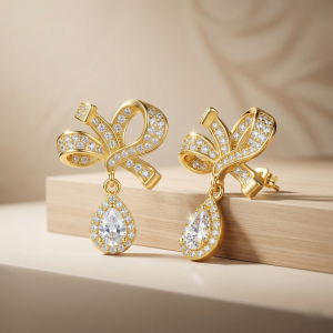 AGOR Elegant Bow Drop Earrings in 925 Sterling Silver with Gold Finish - Classic Women's Jewellery