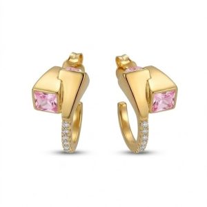 AGOR 925 Sterling Silver Pink Geometric Hoop Earrings Jewellery in Gold Finish