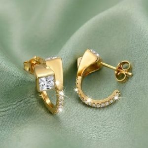 925 Sterling Silver Modern Geometric Hoop Earrings in Yellow Gold Finish Fine Jewellery