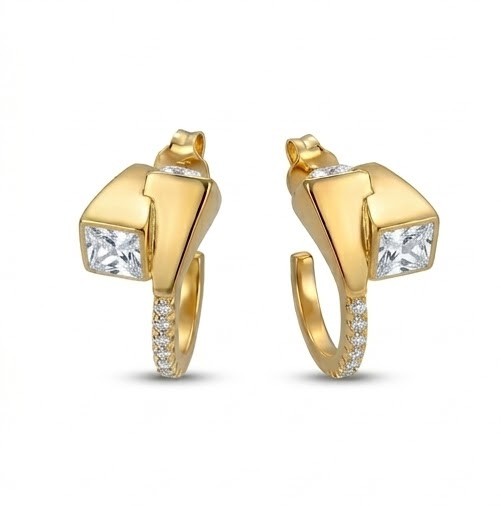 925 Sterling Silver Modern Geometric Hoop Earrings in Yellow Gold Finish Fine Jewellery