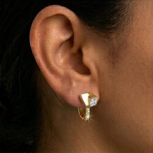 AGOR 925 Sterling Silver Modern Geometric Hoop Earrings in Yellow Gold Finish Fine Jewellery