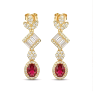 AGOR 925 Sterling Silver Red Statement Dangle Earrings Jewellery in Gold Finish