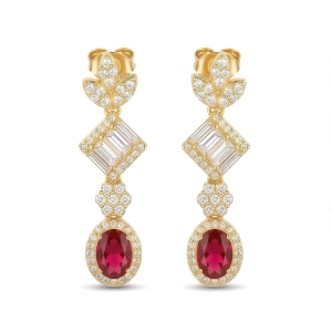 925 Sterling Silver Red Statement Dangle Earrings Jewellery in Gold Finish