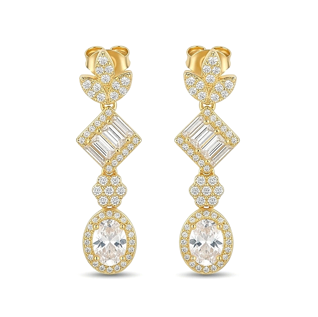 AGOR 925 Sterling Silver Clear Statement Dangle Earrings Jewellery in Gold Finish