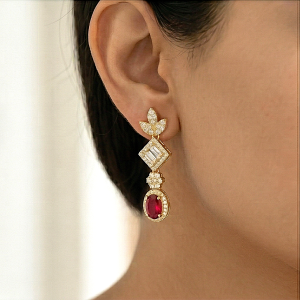AGOR 925 Sterling Silver Red Statement Dangle Earrings Jewellery in Gold Finish