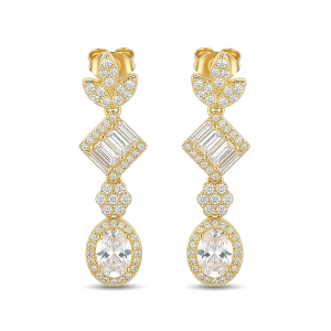AGOR 925 Sterling Silver Clear Statement Dangle Earrings Jewellery in Gold Finish