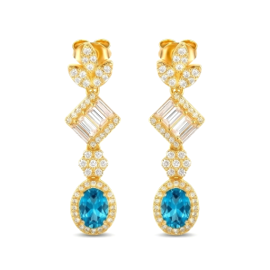 AGOR 925 Sterling Silver Blue Statement Dangle Earrings Jewellery in Gold Finish