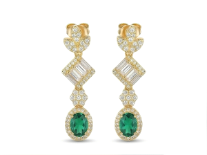 AGOR 925 Sterling Silver Yellow Gold Plated Emerald Green Drop Earrings for Women Elegant Jewellery