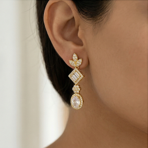 AGOR 925 Sterling Silver Clear Statement Dangle Earrings Jewellery in Gold Finish