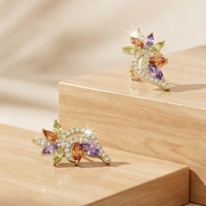 925 Sterling Silver Yellow Gold Plated Multi-Color Floral Stud Earrings for Women Festive Jewellery