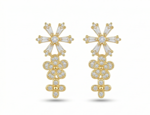 AGOR 925 Sterling Silver Yellow Gold Plated Floral Drop Dangle Earrings for Women Party Wear Jewellery