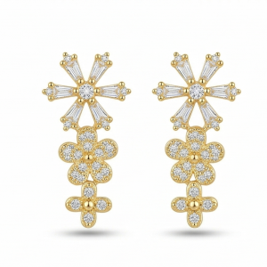 925 Sterling Silver Yellow Gold Plated Floral Drop Dangle Earrings for Women Party Wear Jewellery
