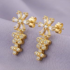 925 Sterling Silver Yellow Gold Plated Floral Drop Dangle Earrings for Women Party Wear Jewellery