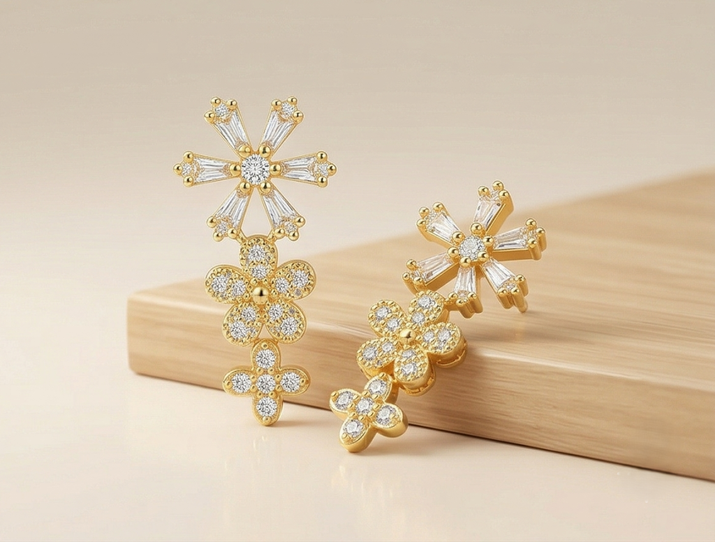 AGOR 925 Sterling Silver Yellow Gold Plated Floral Drop Dangle Earrings for Women Party Wear Jewellery