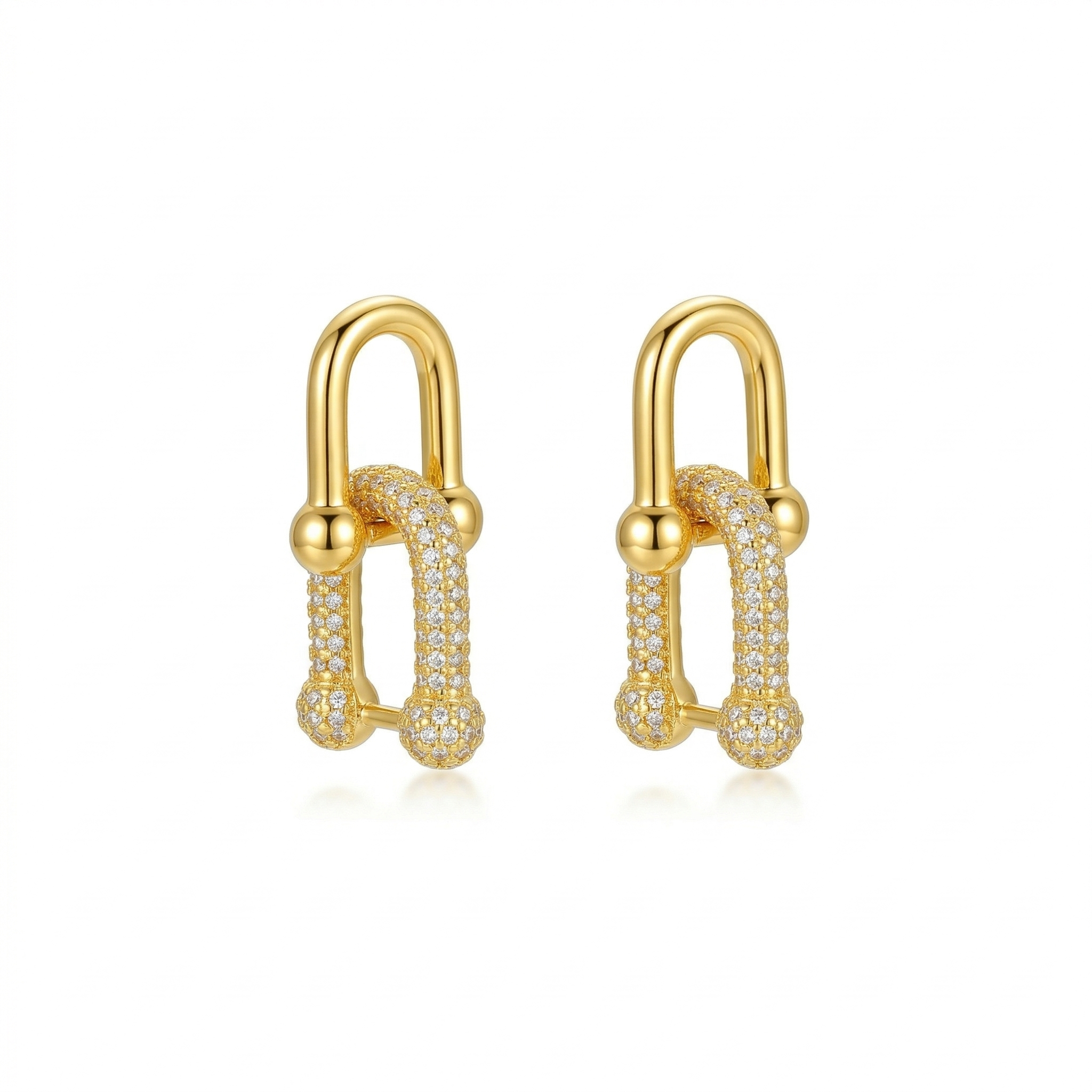 925 Sterling Silver Yellow Gold Plated U-Link Pavé Drop Earrings for Women Modern Jewellery