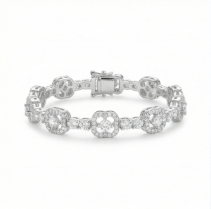 AGOR 925 Sterling Silver Geometric Halo Link Bracelet High Polish Rhodium Finish Jewellery